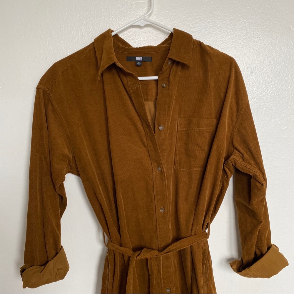 Uniqlo Corduroy Midi Button-Down Tie Dress